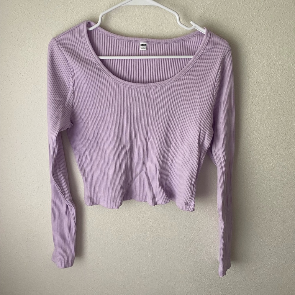 Lilac/lavender Uniqlo ribbed long sleeve crop top shirt